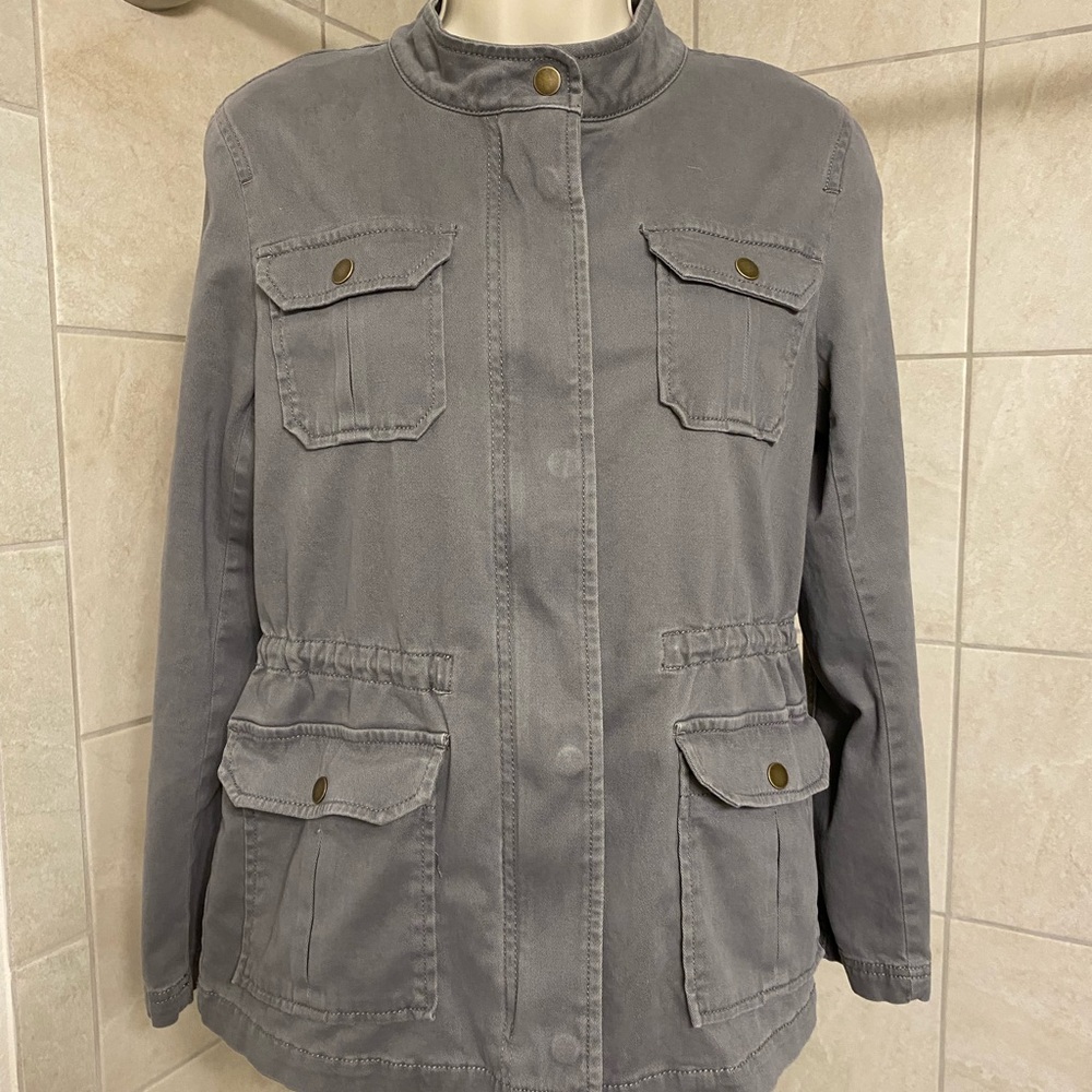 🎉HP🎉 EUC Ann Taylor Loft grey lightweight jacket w/adjustable waist, size MP - Picture 2 of 7